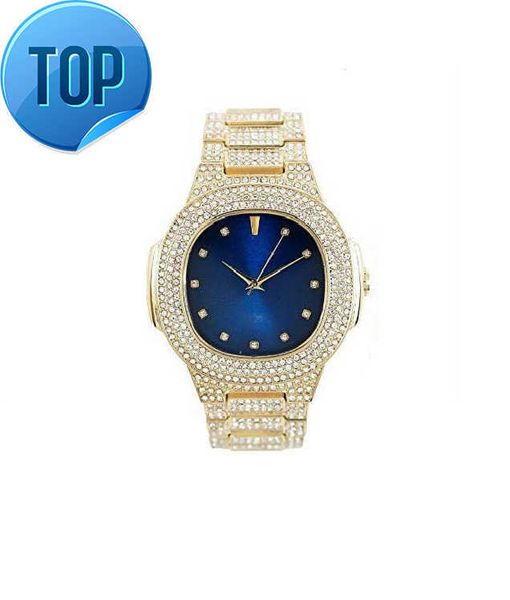 Armbanduhr im Hip-Hop-Look, blaue Gold-Diamantuhren