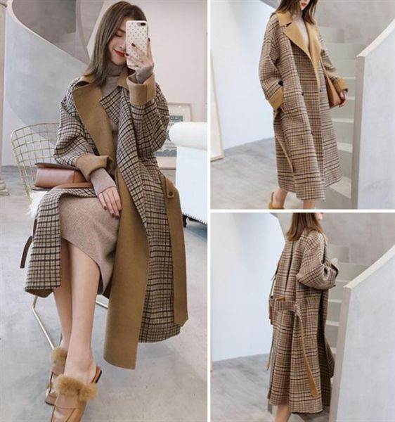 New UK High fashion Runway 2019 Autunno Inverno Donna Oversize Casual Plaid di lana sciolto Maxi Cappotto lungo Capispalla femminile9472537