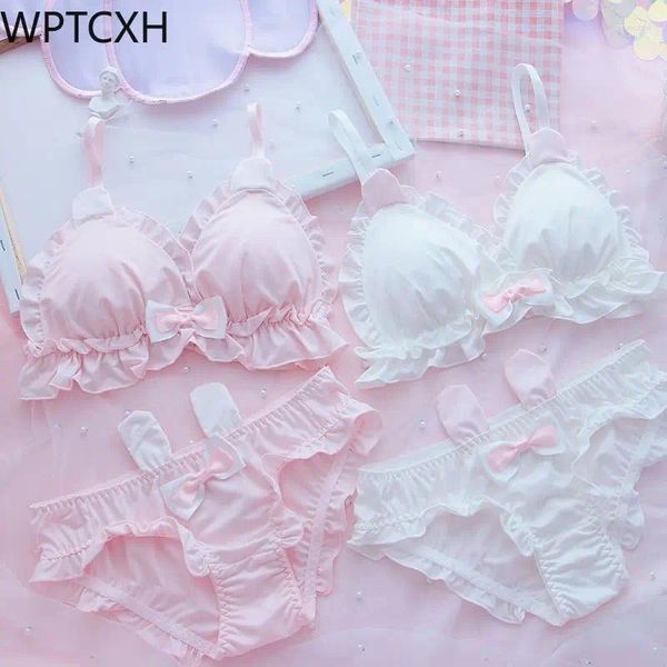 Bras setleri tatlı kızlar kawaii lolita sutyen külot set konfor iç çamaşırları yumuşak bralette sevimli Japon bayan iç çamaşırı