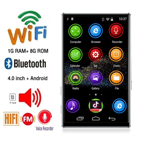 Player Neuer 4,0-Zoll-MP3-Player mit vollem Touchscreen, Bluetooth, HiFi-Sound, Musik, WiFi, MP4-Video-Player, unterstützt FM-Radio-Recorder für Walkman