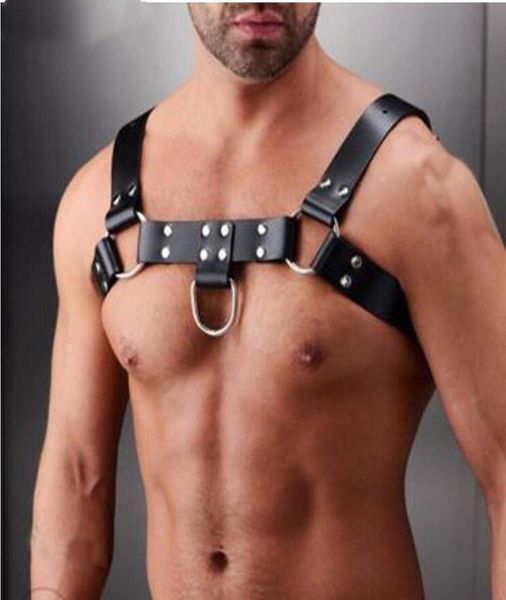 Men039s sexy arnês bondage restrições cinto de couro faixa correção goth cintas arnês fetiche clubwear brinquedos homem ombros2730754