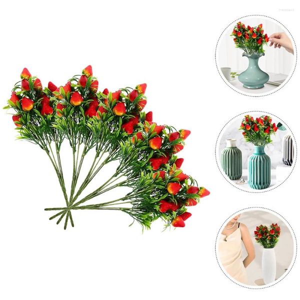 Dekorative Blumen, 5 Stück, Weihnachten, simulierte Erdbeervasen, Heimdekoration, Blumenstrauß, Zweig aus PVC-Kunststoff