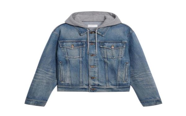 21FW HighEnd Falso in due pezzi Denim Giacche con cappuccio per uomo Donna Popolare Casual Splicing Cappotti High Street Autunno Inverno Giacca Out9910121