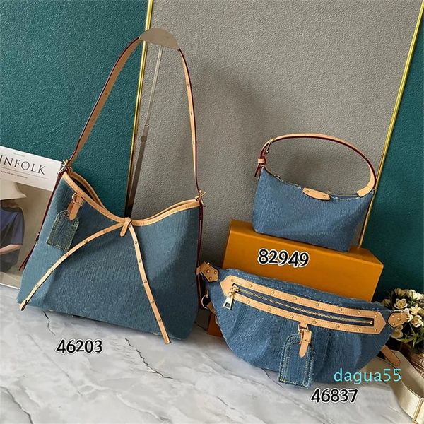 Denim-Tasche, Designer-Tasche, mittelgroße Handtasche, Schultertasche, hochwertiges Canvas-Leder, Einkaufsrucksack, Reise, alte Blumen-Geldbörse