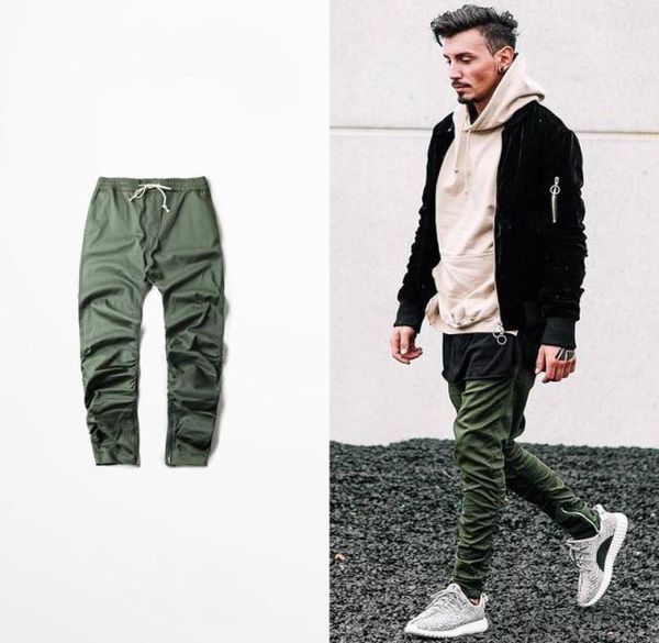 Intero abbigliamento hip hop west uomo joggers tuta chino Pantaloni harem con cerniera laterale verde7655392