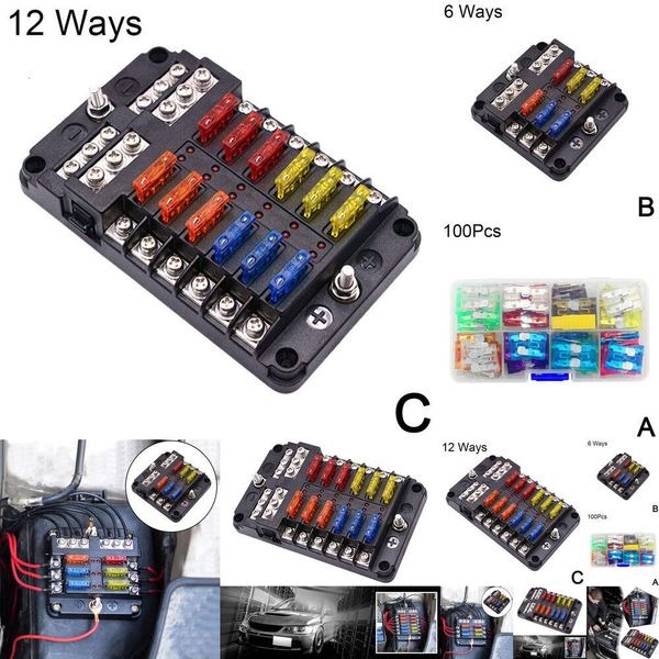 Neue Neue LED 6 12 Möglichkeiten Warnung Anzeige 12V 32V Power Dropshipping Auto Box Sicherung Halter Kunststoff verteilung Abdeckung Boot Mit Pa H1b0