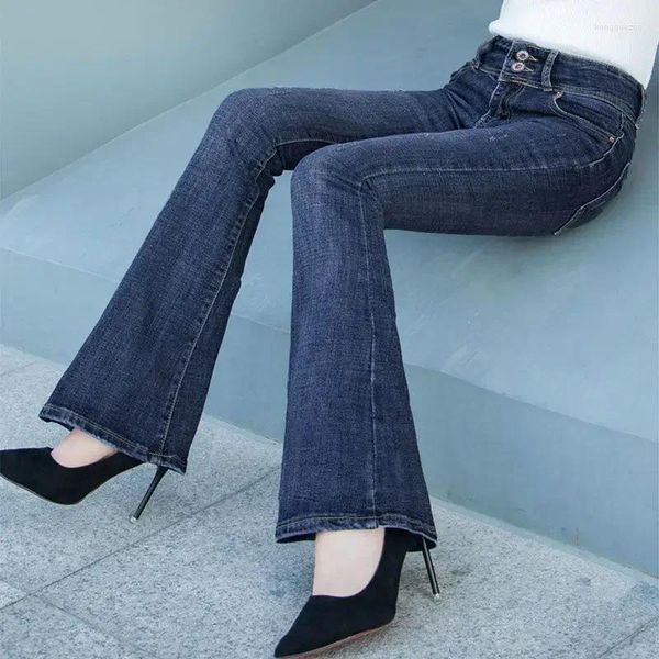 Jeans da donna Pantaloni svasati slim fit Fondo a campana Blu Flare Pantaloni skinny a vita alta da donna S per abbigliamento donna Grunge Y2k Z