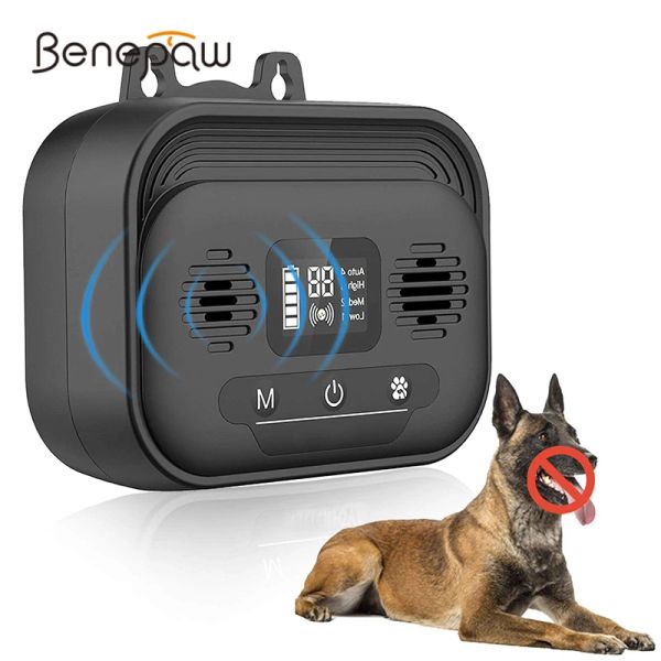 Deterrenti Benepaw Efficace dispositivo antiabbaio Schermo LCD regolabile Deterrente antiabbaio per cani ad ultrasuoni Impermeabile Addestramento di animali domestici Fino a 15 m