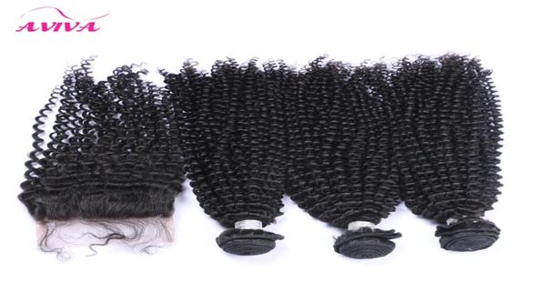 4pcslot peruano kinky encaracolado cabelo virgem tece com fechamento não processado peruano profundo encaracolado feixes de cabelo humano adicionar renda superior clos8757573