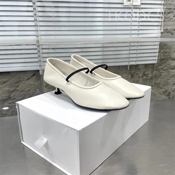 Freizeitschuhe aus echtem Leder für Damen, klassische Pumps, spitze Zehen, niedrige Absätze, Schwarz, Weiß, Damen-Elastikriemen, Slip-on-Loafer