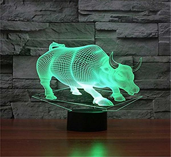 3D Glow LED Night Light Wall Street Bulls Inspiração 7 Cores Ilusão Óptica Lâmpada Sensor de Toque para Festa em Casa Decoração de Festival Gr7821763