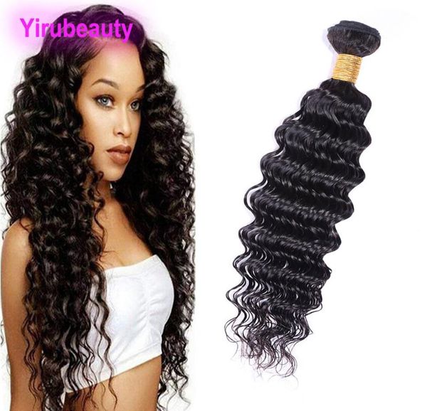 Cabelo humano indiano cru virgem cabelo pacotes um pedaço 1030 polegadas onda profunda cabelo indiano tece tramas cor natural único pacote d8193384