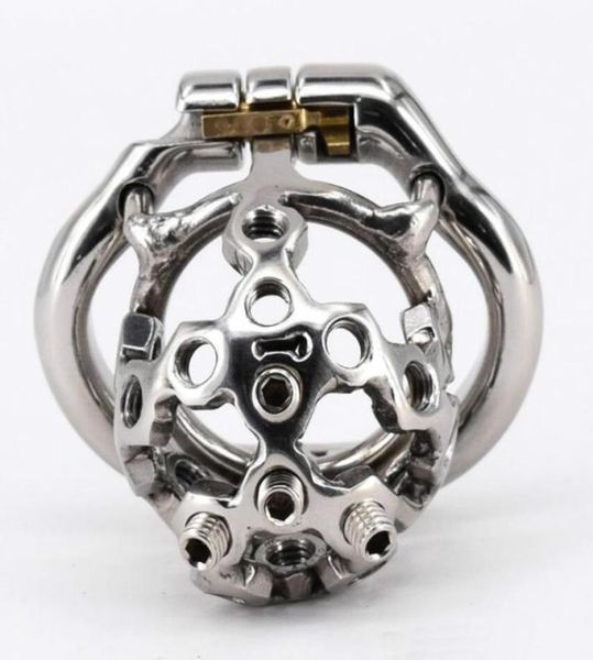 Устройства Стопорное кольцо из нержавеющей стали, маленькая клетка для члена, игрушки, 38 мм, 41 мм, 51 мм, 57 мм с винтом с шипами Sex2838824