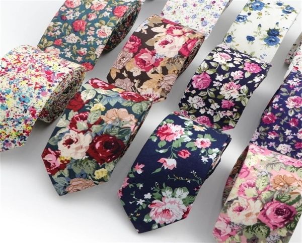 Gravata de flor de algodão masculina039s, gravata floral colorida, estreita, paisley, slim, skinny, gravata estreita, grossa, t2008052050057