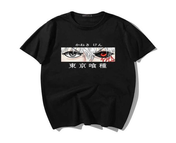 Футболки Аниме Манга Токийский Гуль Cool Kaneki Ken Eyes Мужская футболка Harajuku Мультфильм Плюс Размер Мужские Топы Хип-хоп Панк Футболка Унисекс X063136306