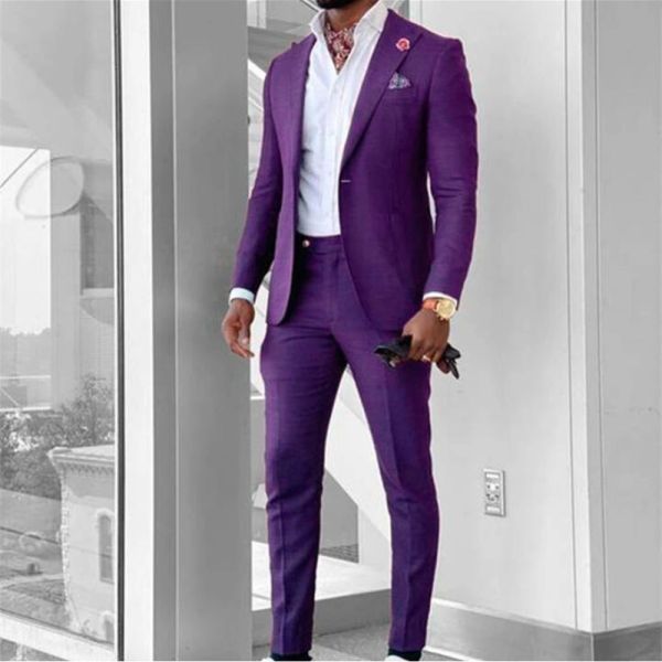Takım 2023 Yeni Varış Erkekler Takım Pik Damat Düğün Takımları Siyah Mor Blazer Ceket Pantolon 2 Parça İş Resmi Klasik Kostüm