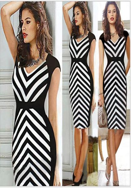 Plus size zebra listrado bainha com decote em v vestido de festa feminino vestido de trabalho gelo senhora preto branco lápis vestido estilo verão até 2xl5912247