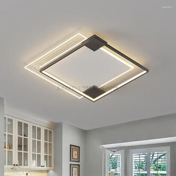 Luzes de teto lâmpada quadrada para quarto sala estar cozinha crianças preto branco iluminação decorativa moderna led lustre anel