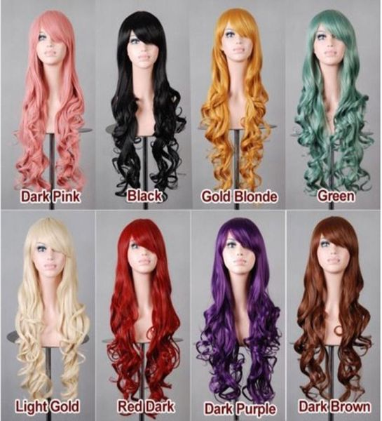 Multicolor barato feminino peruca de cabelo sintético moda anime resistente ao calor cabelo 80cm longo ondulado perucas cosplay para festa de halloween nightc2278492