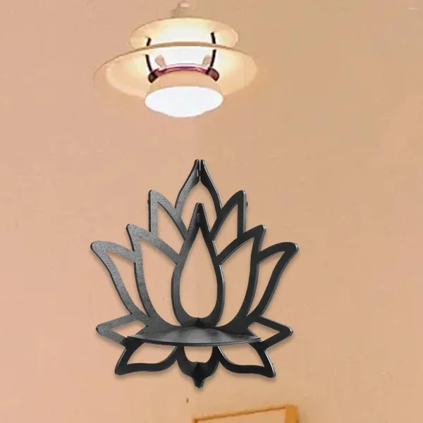 Piatti decorativi Fiore di loto Mensola angolare Display nero Supporto da parete in legno per decorazioni Camera da letto Ufficio Casa Regalo Donne