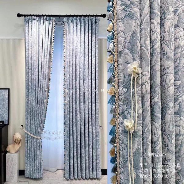 Cortina estilo francês campo cortinas para sala de estar engrossado sombreamento luz luxo chenille jacquard padrão janela