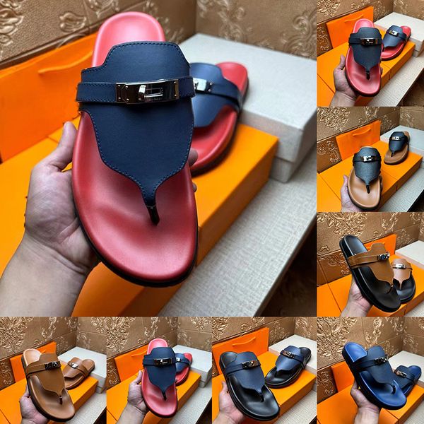 Luxo império chinelos de couro flip flops slides vintage preto marrom plana sola grossa claquette luxe sandles verão mens sandálias ao ar livre sapatos de praia 38-46