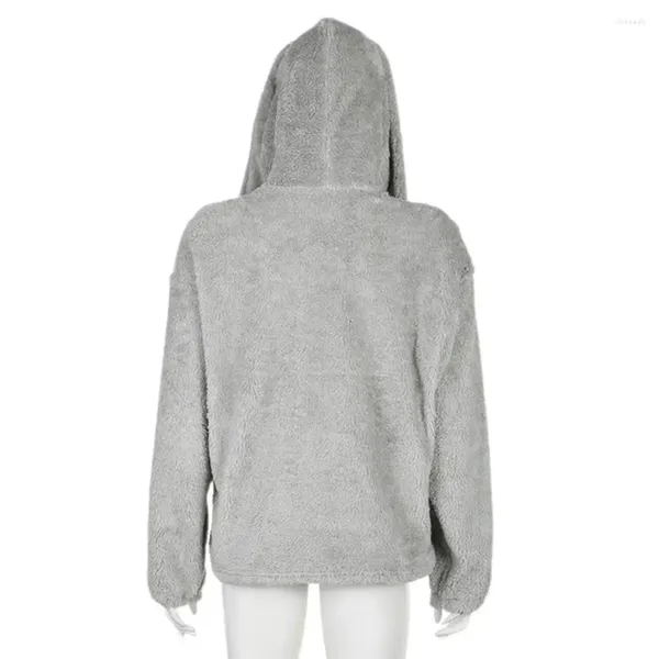 Damen-Kapuzenpullover, langärmelig, einfarbig, mit Ohren, Plüsch, Winter, dicker Kapuzenpullover mit niedlicher Vordertasche