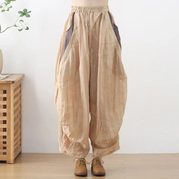 Capris 2024 Frühling Koreanische Mode Onkogene Pantalon Frauen Leinen Hosen Plus Größe Weiß Schwarz Breite Bein Hosen Oversize Sommer Kleidung harajuku