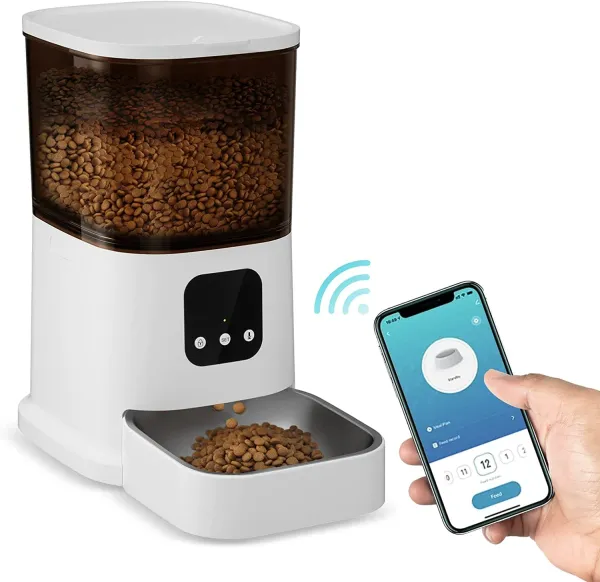 Alimentatori Nuova videocamera Tempi di alimentazione da 6 litri Alimentatore automatico intelligente per animali domestici per cani gatti Dispenser intelligente di cibo secco WiFi Ciotola con registrazione vocale