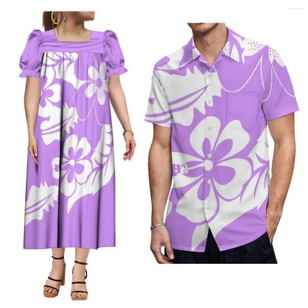 Vestidos casuais mulheres personalizadas de manga curta vestido de corte baixo mumu étnico com camisa masculina aloha tribo polinésia design casal