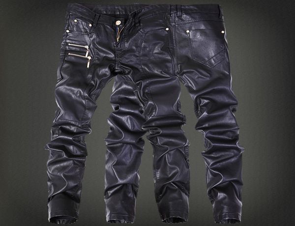 Whole Winter Motorcycle Herren Rock-Lederhose mit Reißverschlüssen Schwarz Faux Tight Skenny Plus Größe 30 31 32 33 34 36 Punk-Hose2665608