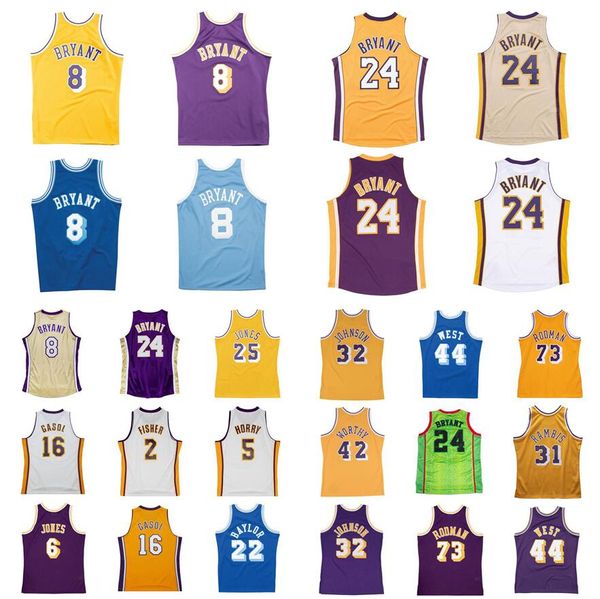 Jersey de basquete costurado 32 Johnson 16 Gasol 42 Worthy 44 West 73 Rodman 9 VAN EXEL 13 Chamberlain 22 Baylor 25 Jones 31 Rambis 1960-2020 Retro Jerseys Homens Mulheres S-6XL