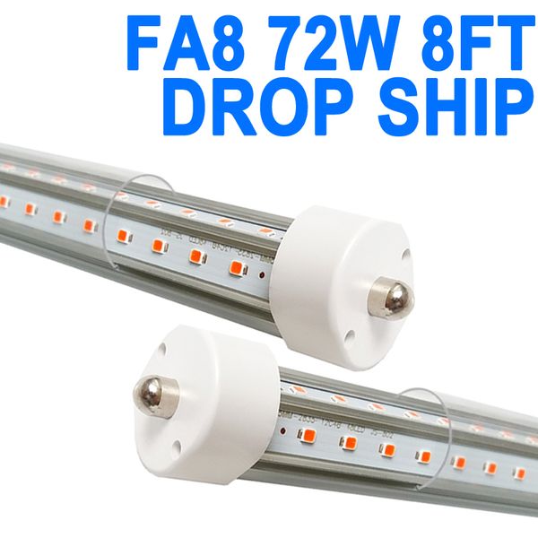 Tubolare LED T8 T10/T12 8FT, base FA8 a pin singolo, 72W 6500K bianco luce diurna, lampadina fluorescente LED a forma di V da 270 gradi (equiv. 300W), copertura trasparente, crestech di alimentazione a doppia estremità