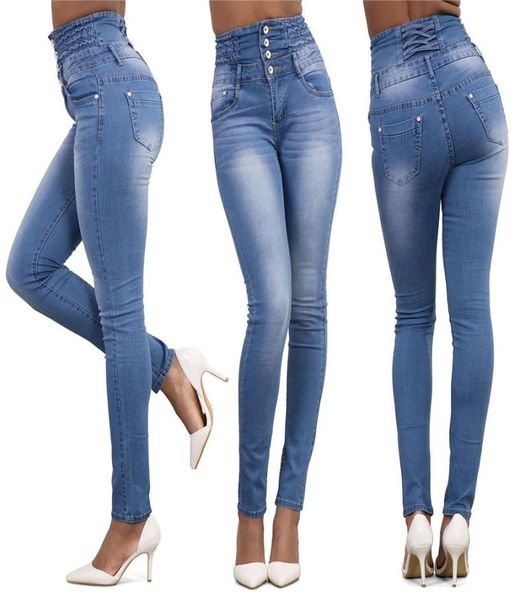 Jeans skinny sexy autunno Donna Pantaloni denim slim fit elasticizzati a vita alta Jeans skinny dritti denim Nero azzurro S2XL8984666