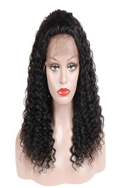 Kinky encaracolado cabelo humano perucas dianteiras do laço com cabelo do bebê brasileiro malaio peruano indiano mongol encaracolado perucas de cabelo virgem para bla8458220