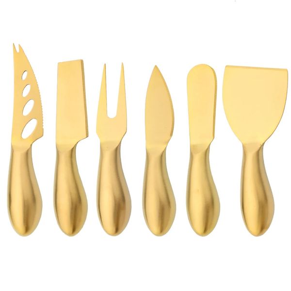 Set di coltelli da formaggio con manico in acciaio inossidabile opaco dorato, mini affettatrice per burro, taglierina per pizza al forno 240226