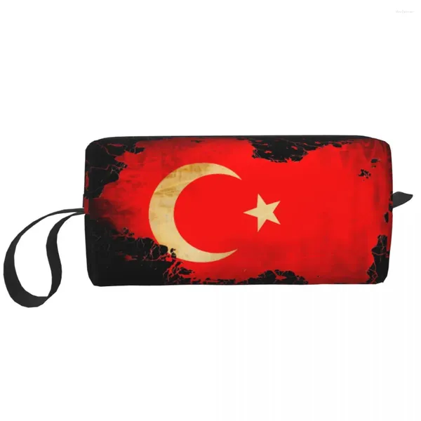 Kosmetiktaschen, Türkei-Flagge, roter Mond, Stern, große Make-up-Tasche, Beauty-Beutel, Reise-Organizer für Unisex