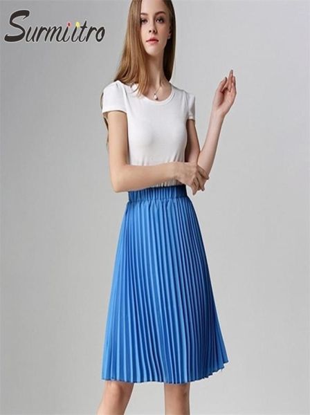 SURMIITRO шифоновая летняя плиссированная юбка-миди женская корейский стиль длиной до колена с высокой талией солнцезащитная школьная женская синяя красная 2107296599236