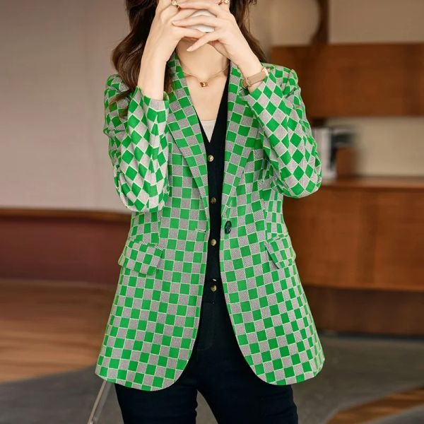 Blazers de alta qualidade primavera novas mulheres casual blazer terno jaqueta versão coreana xadrez solto moda terno jaqueta simples escritório senhoras topos