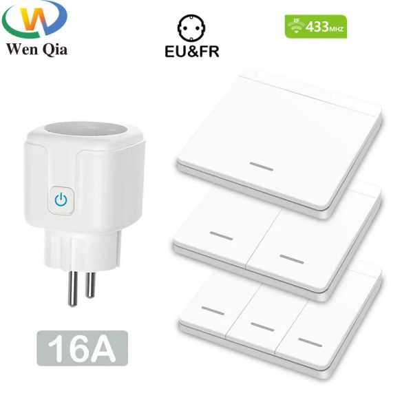 Controles Controle Remoto Sem Fio Interruptor de Tomada Inteligente Remoto Ligado Fora Tomadas Elétricas 220V 16A Plugue UE Fr para Luz de Ventilador de Eletrodomésticos