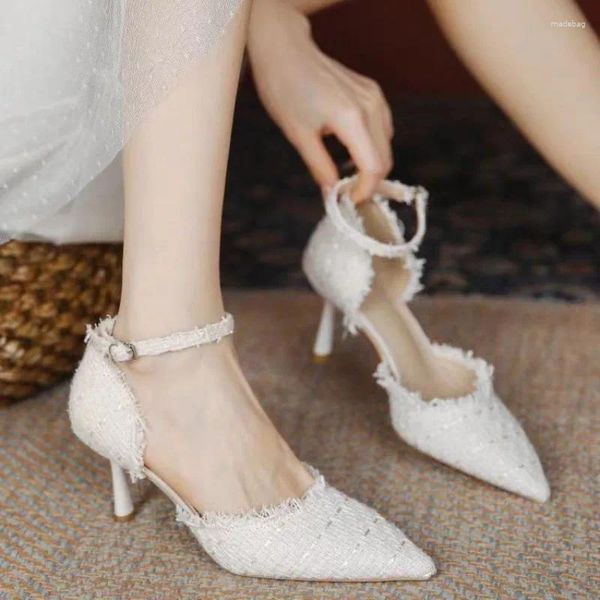 Scarpe eleganti Bianco Sposa Sposa 2024 Primavera Punta a punta Tacchi alti da donna Comode décolleté con tacco medio Semplice ed elegante scarpa da donna