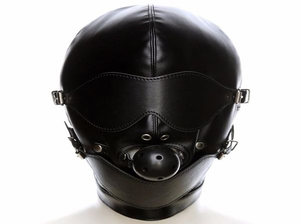 Pu Leather Fetish Bocca Gag Harness Copricapo Cappuccio Maschera per gli occhi Copricapo Bondage Restraint Costume adulto Sm Gioco del sesso Giocattolo per coppia Y2459518