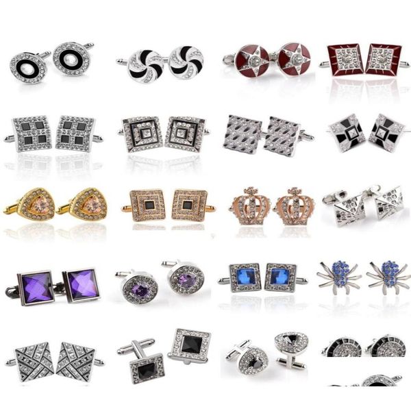 Manşet bağlantıları moda fransız man cufflink tasarımcısı kristal manşet bağlantıları kabuk rhinestone sier siyah altın kaplama emaye iş damla dhp90