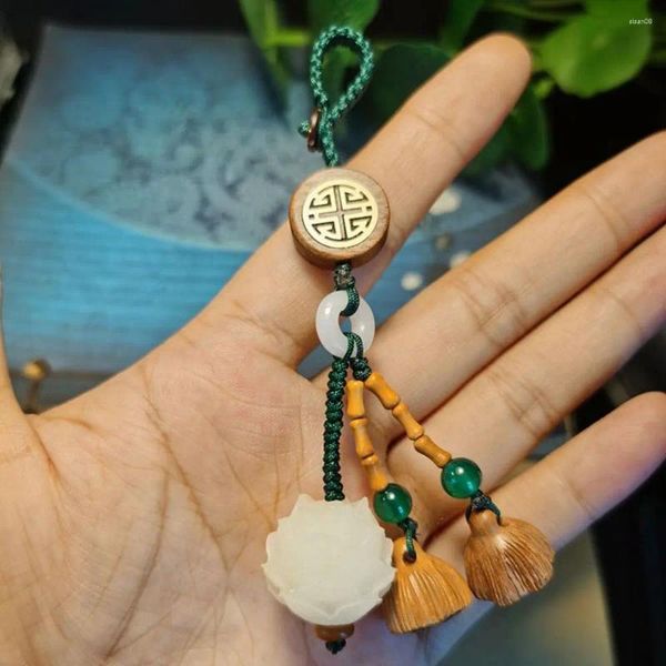 Chaveiros quarto parede pendurado decoração casa branco jade bodhi pingente telefone móvel chaveiro pêssego lotus pod chaveiro