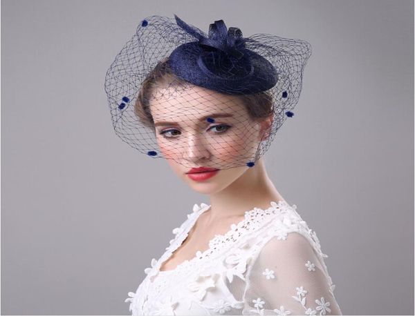 Elegante festa de casamento nupcial cocar igreja chapéus 2019 barato feito à mão personalizado azul marinho chapéu kentucky derby hats4220466