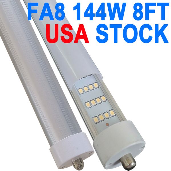 8FT LED-Lampen, 144W 14400LM superhell, 6500K Tageslicht, FA8 Single Pin Light Tube Ballast Bypass, T8 T10 T12 Leuchtstofflampen Ersatz Plug and Play crestech