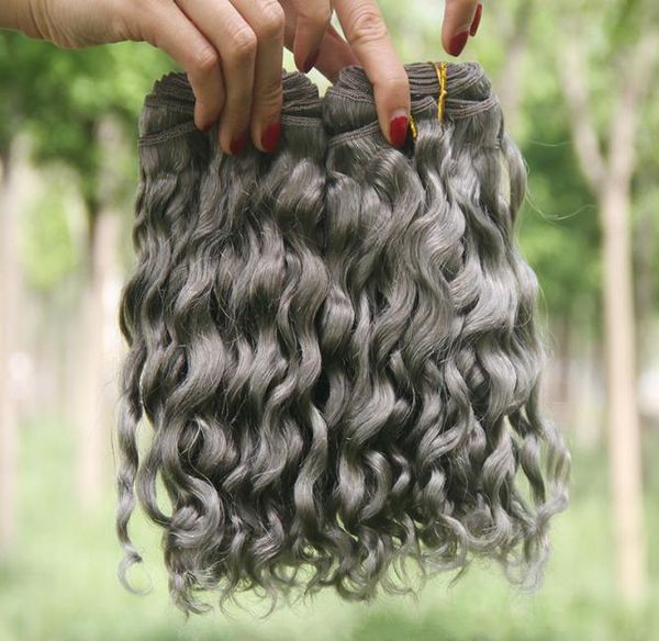 Gümüş gri insan saç uzantıları 3pcs çok saf renk gri derin kıvırcık perulu saç atkıları brezilya 8a gri kıvırcık saç w5162586