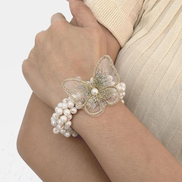 Braccialetti con ciondoli Lalynnly Carino ricamato rinfrescante modello di farfalla braccialetto simulazione accessori di perle catena a mano per le donne B1368