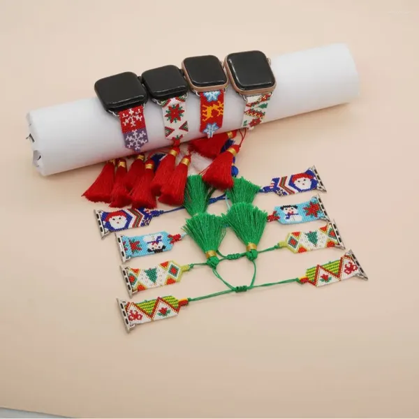 Braccialetti a maglie adatti per Applewatch Accessori moda natalizia Cinturino per orologio con nappa di lusso leggero che intreccia palline di riso transfrontaliere