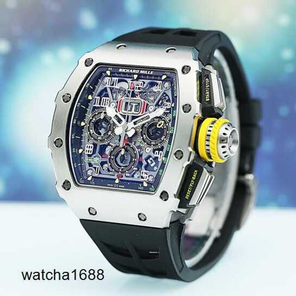 Наручные часы Montre Механизм Наручные часы RM Watch RM11-03 Полые часы Швейцарский всемирно известный RM1103 Титановый металлический полный хронограф